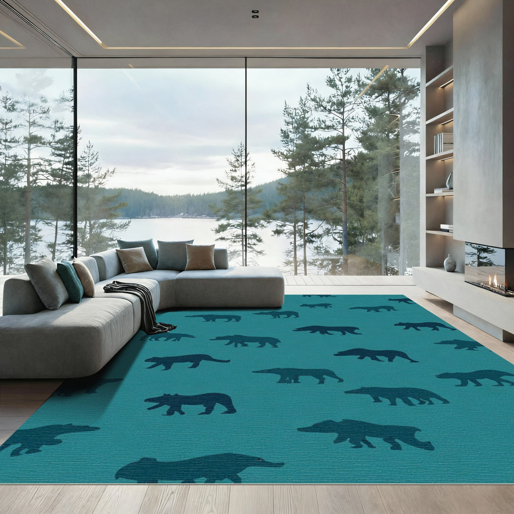 Teal Bear Silhouette Repeat Rug