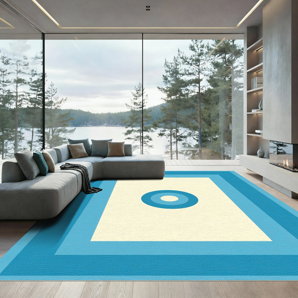 Retro Blue Concentric Circles Rug
