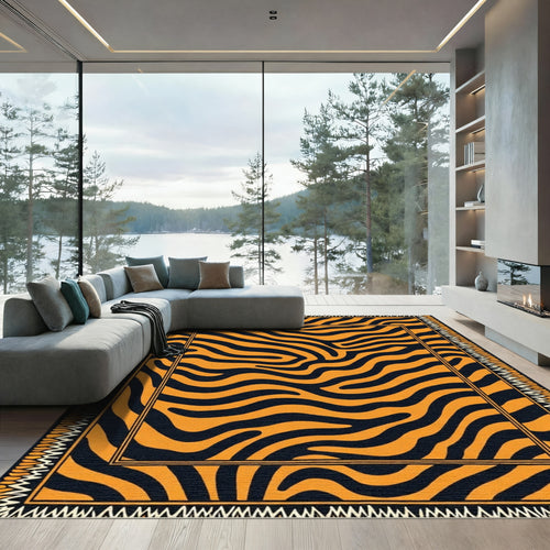 Bold Orange Black Zebra Stripe Rug
