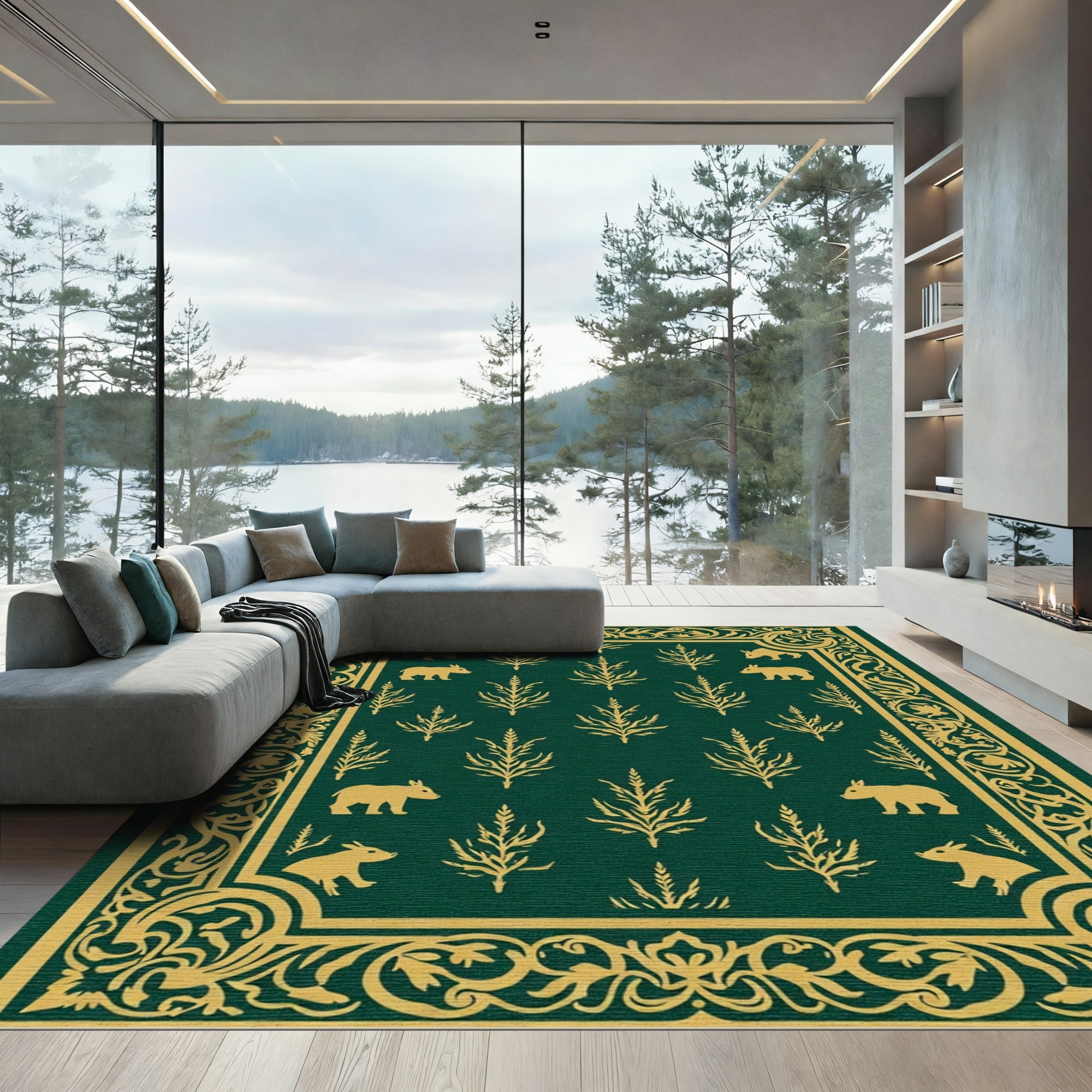 Golden Boar Woodland Border Rug