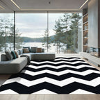 Bold Black White Zigzag Waves Rug