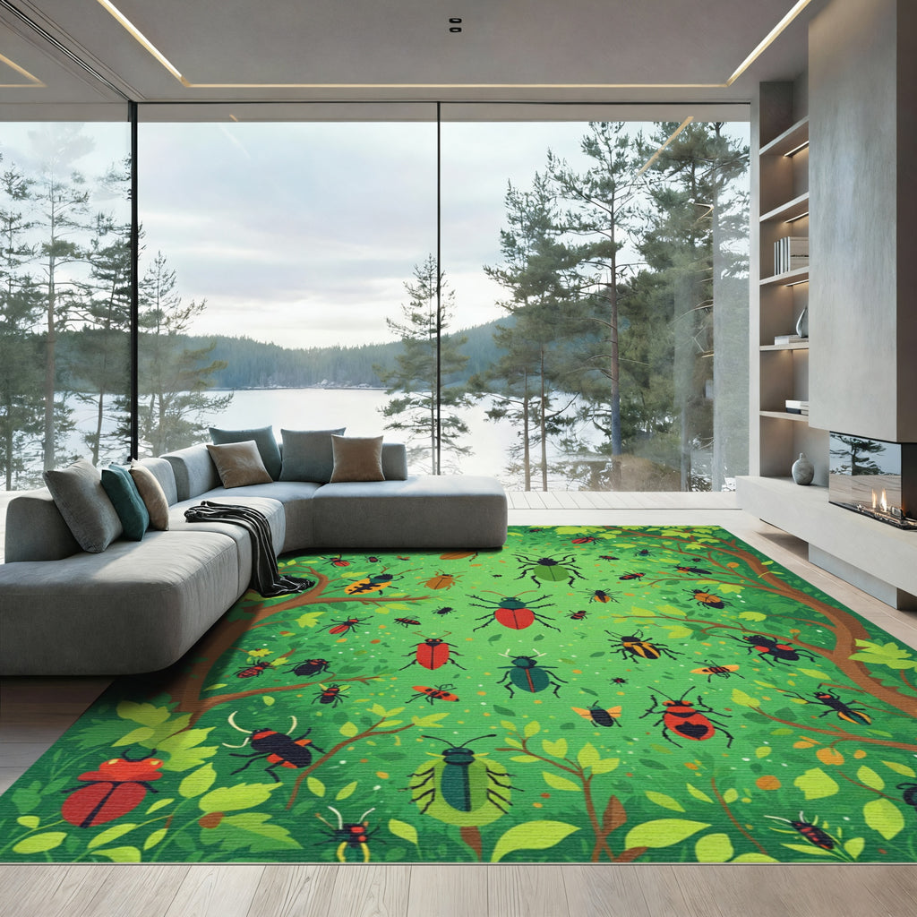 Green Forest Insects Collection Rug