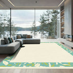 Teal Green Leaf Botanical Frame Rug