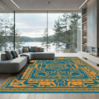 Teal Orange Ornamental Scroll Medallion Rug