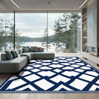 Navy Blue Geometric Lattice Rug