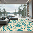 Teal Floral Vine Garden Rug