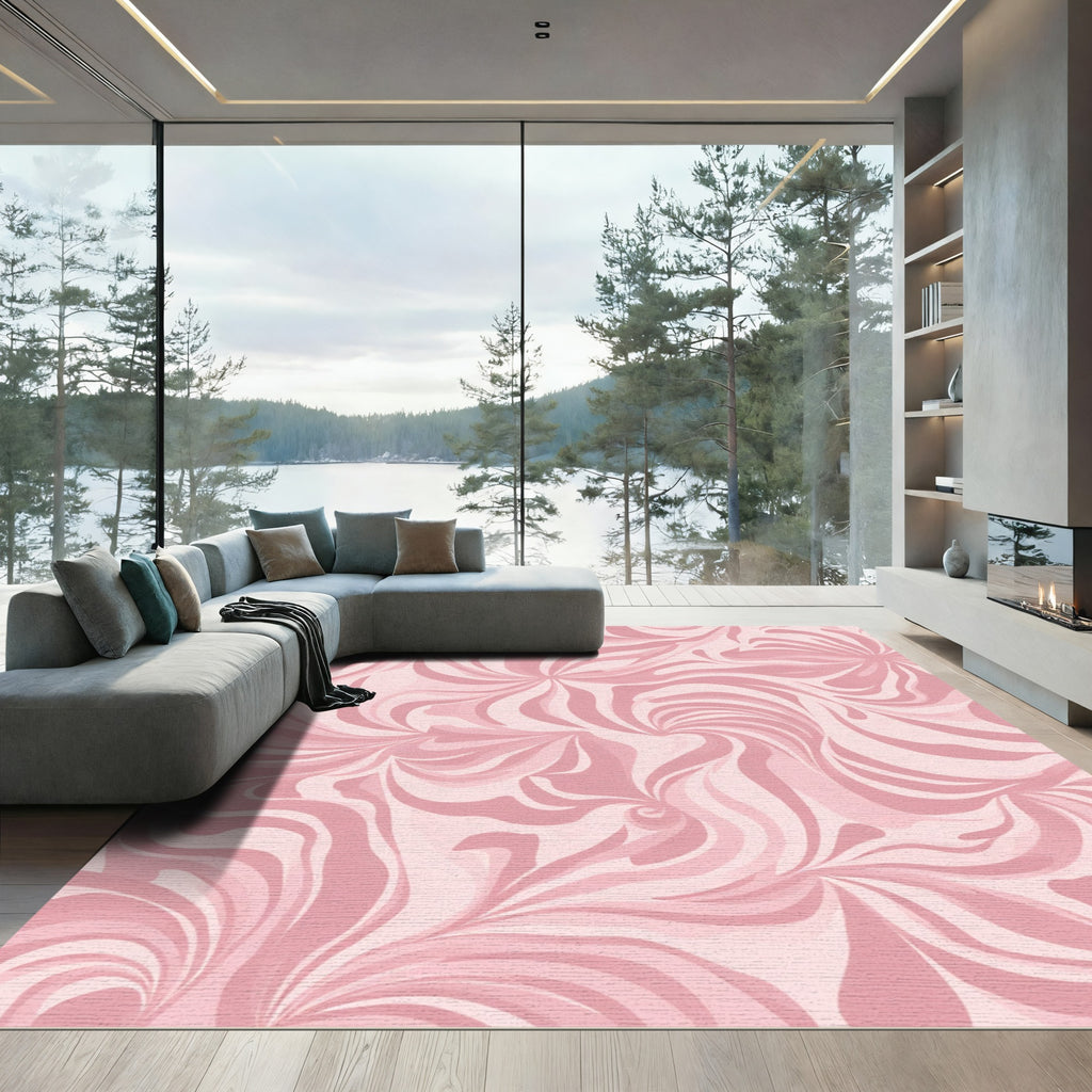 Soft Pink Swirling Petal Composition Rug