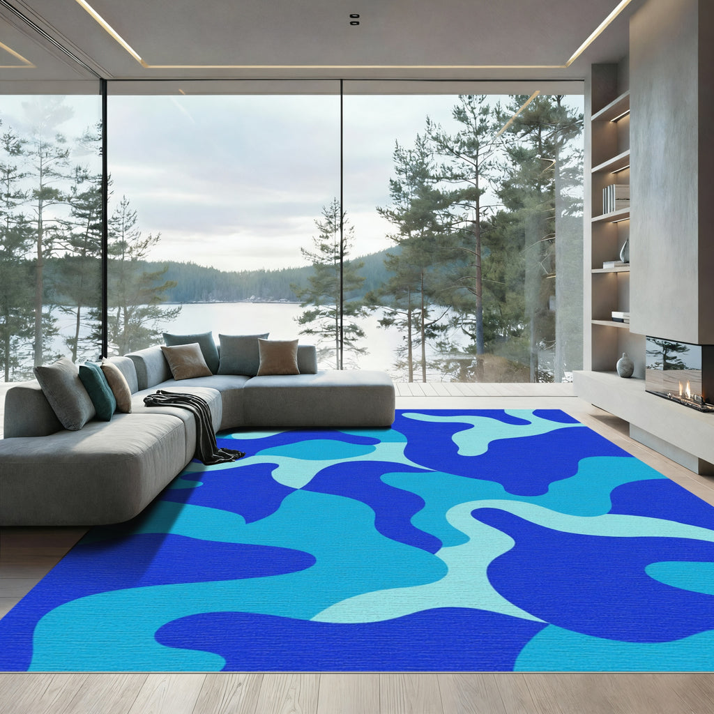 Oceanic Blue Abstract Camouflage Rug