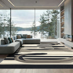 Monochrome Abstract Stripe Swirl Rug