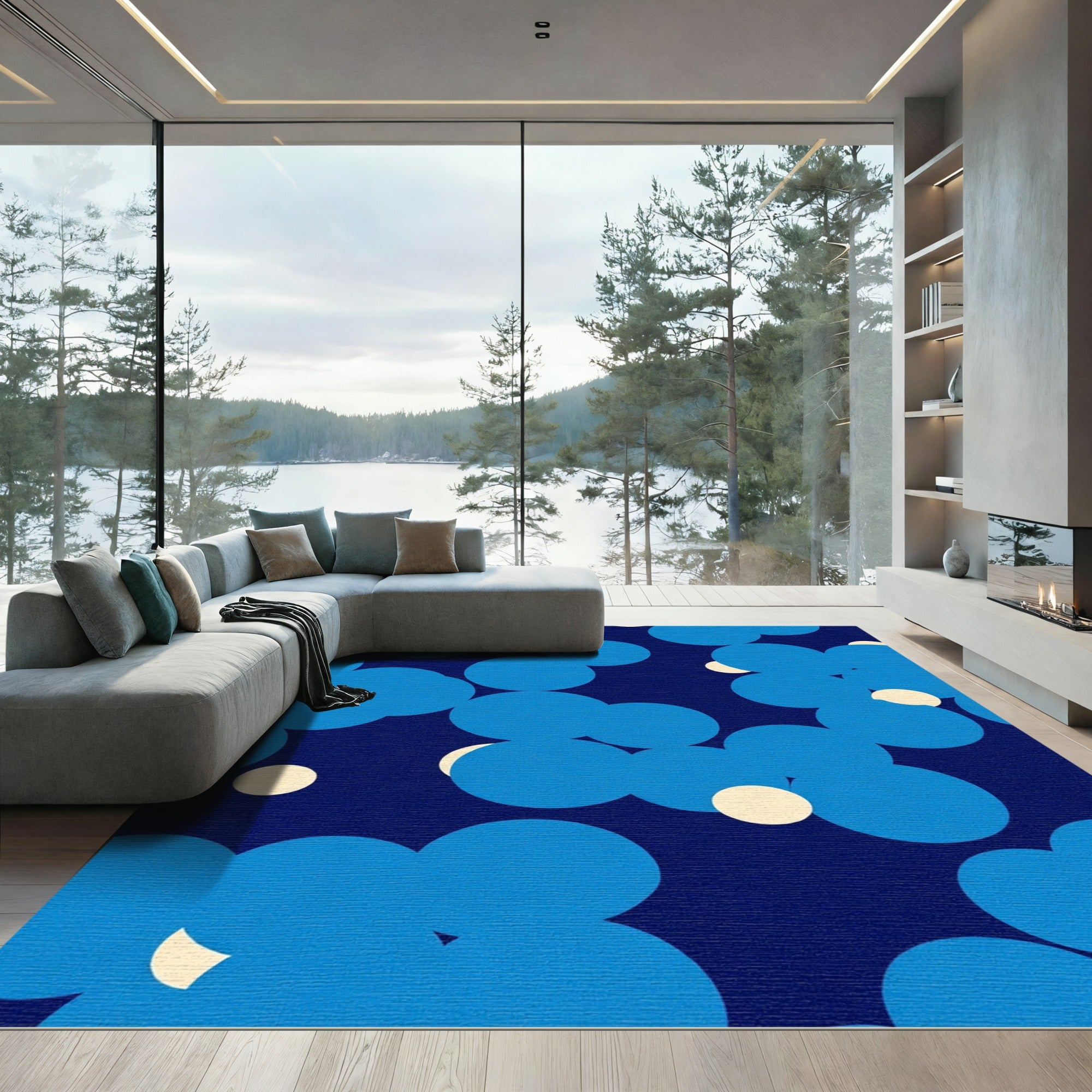 Navy Blue Abstract Bubble Cluster Rug