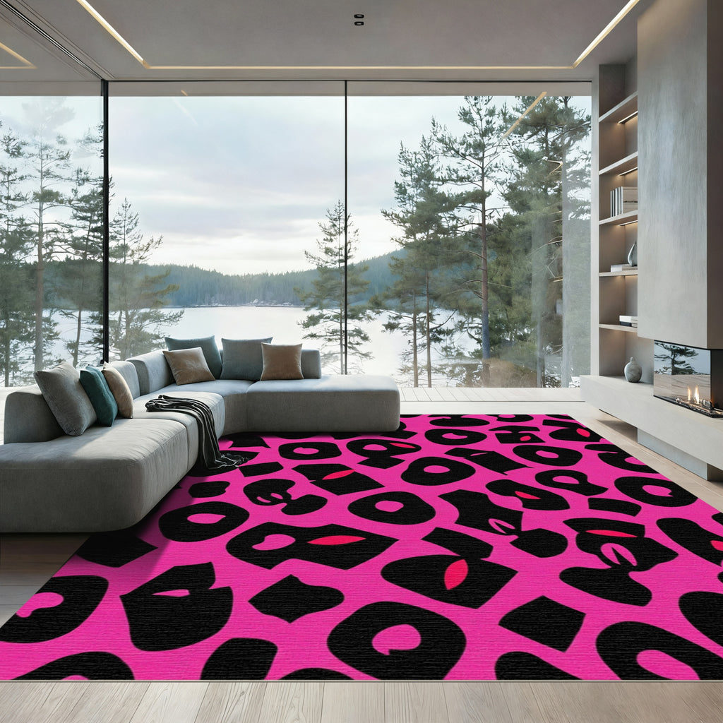 Hot Pink Black Spots Animal Print Rug