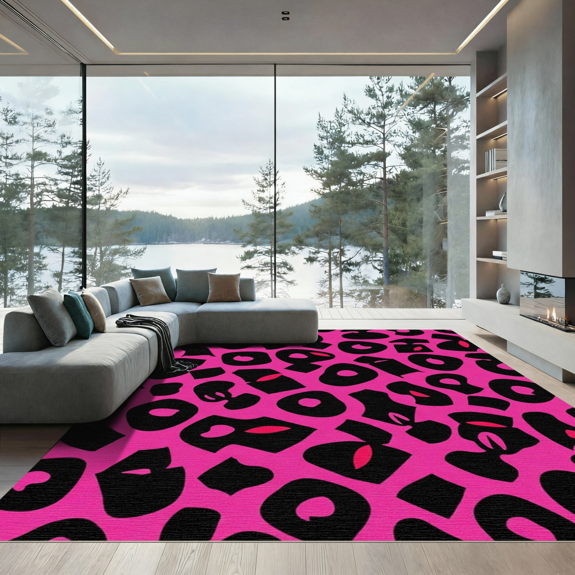 Hot Pink Black Spots Animal Print Rug