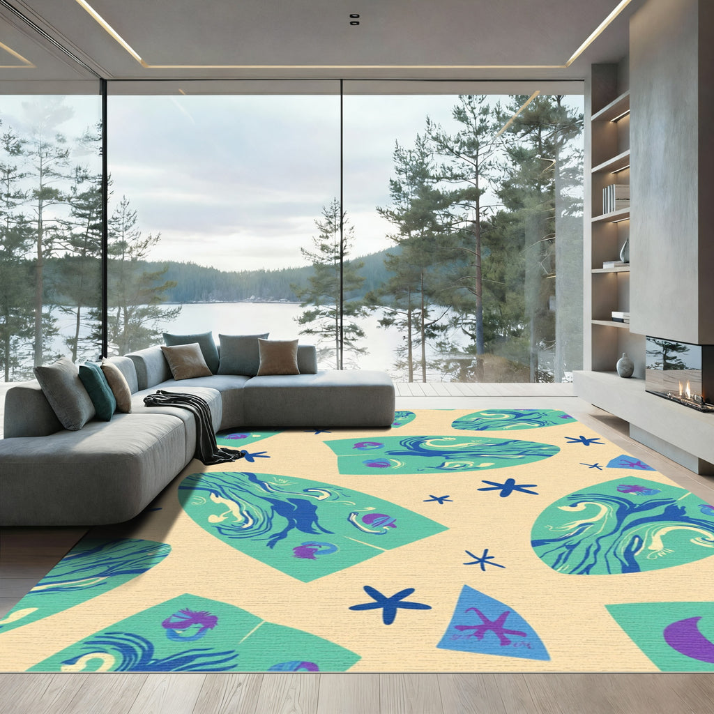 Teal Aqua Marine Surfboard Abstract Rug