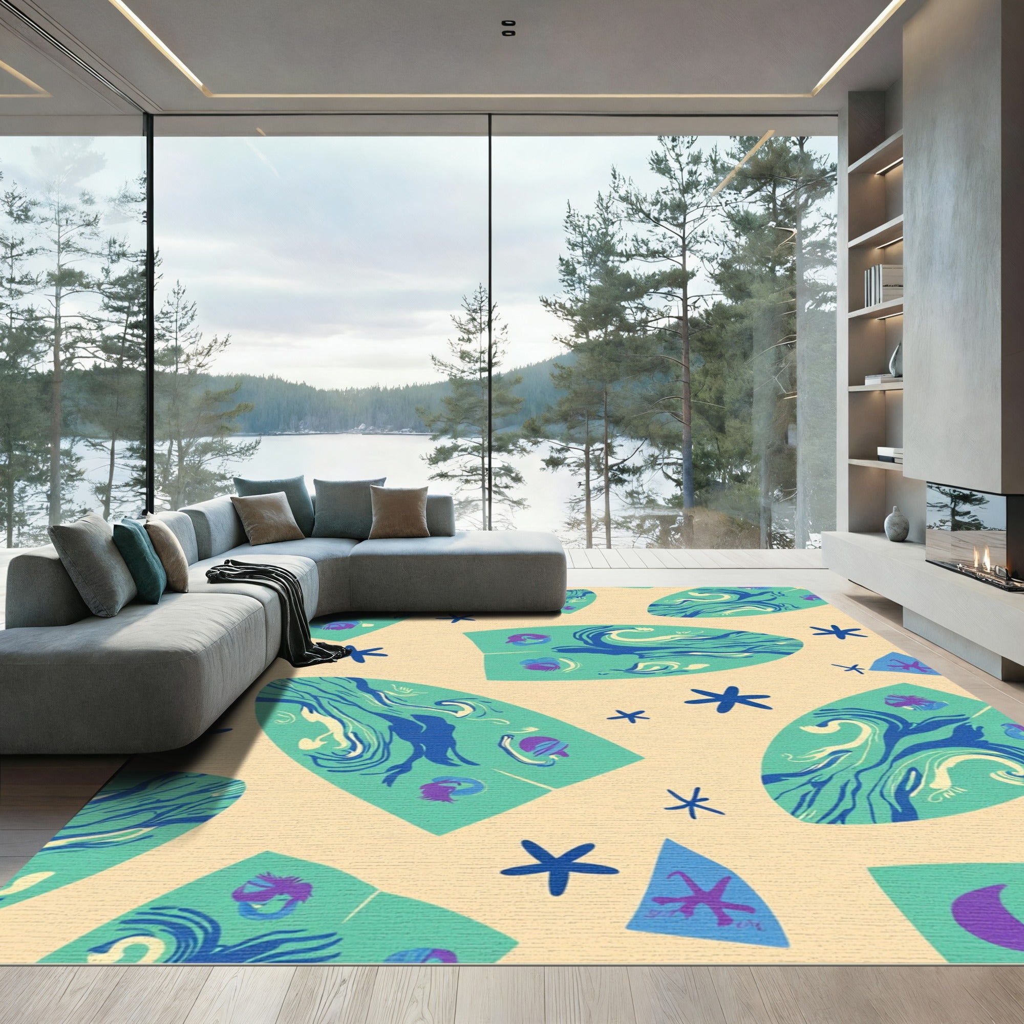 Teal Aqua Marine Surfboard Abstract Rug