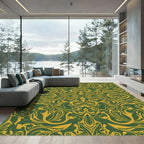 Emerald Gold Damask Scroll Rug