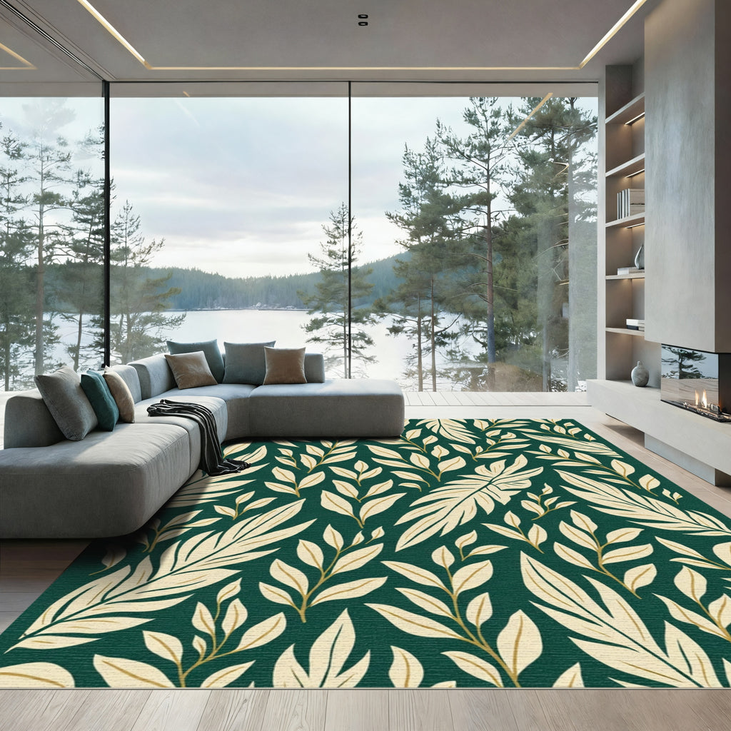 Emerald Green Botanical Leafy Vines Rug