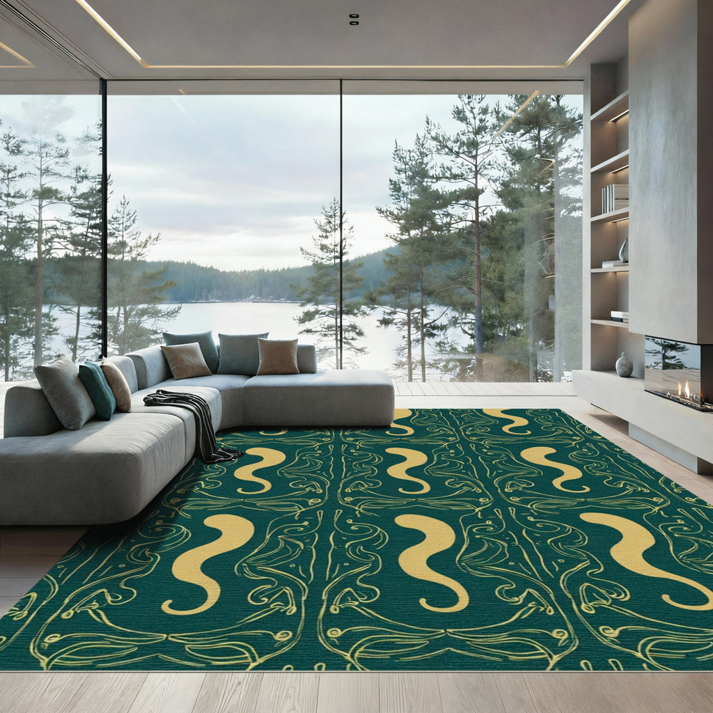 Teal Gold Art Nouveau Swirls Rug