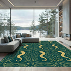 Teal Gold Art Nouveau Swirls Rug