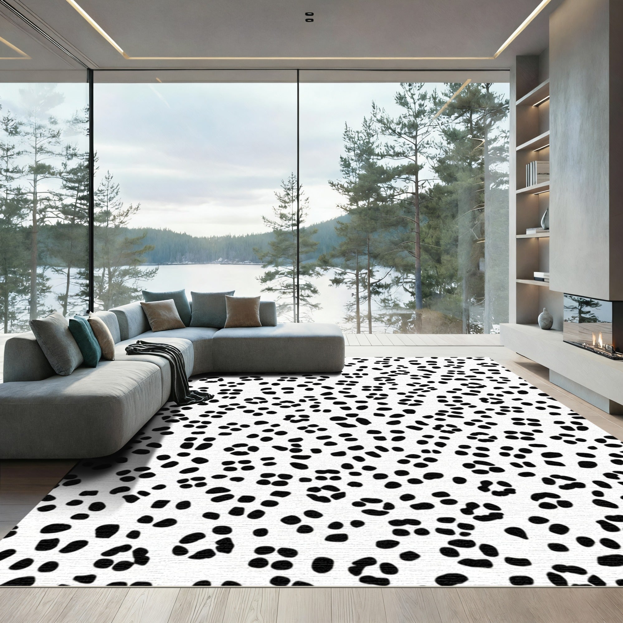 Chic Black White Spots Spread Rug