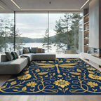 Golden Dragonfly Garden Blue Rug
