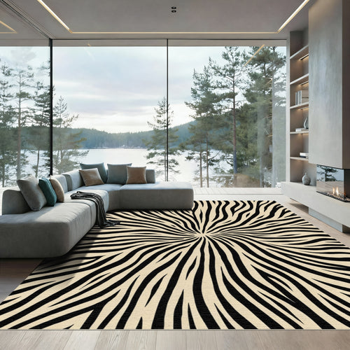 Black Beige Swirling Animal Print Rug