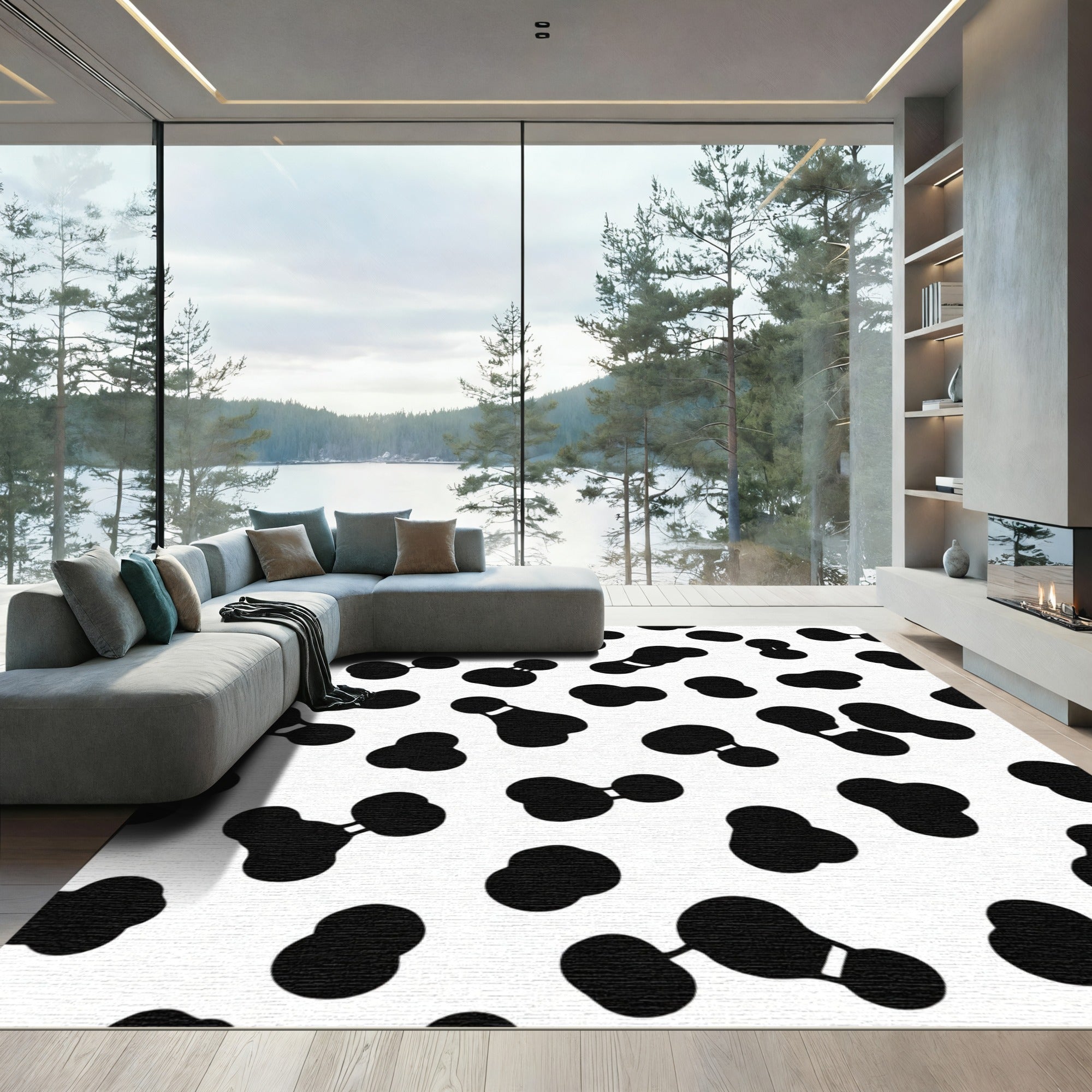 Black White Organic Droplet Collage Rug