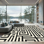 Black Cream Geometric Labyrinth Rug