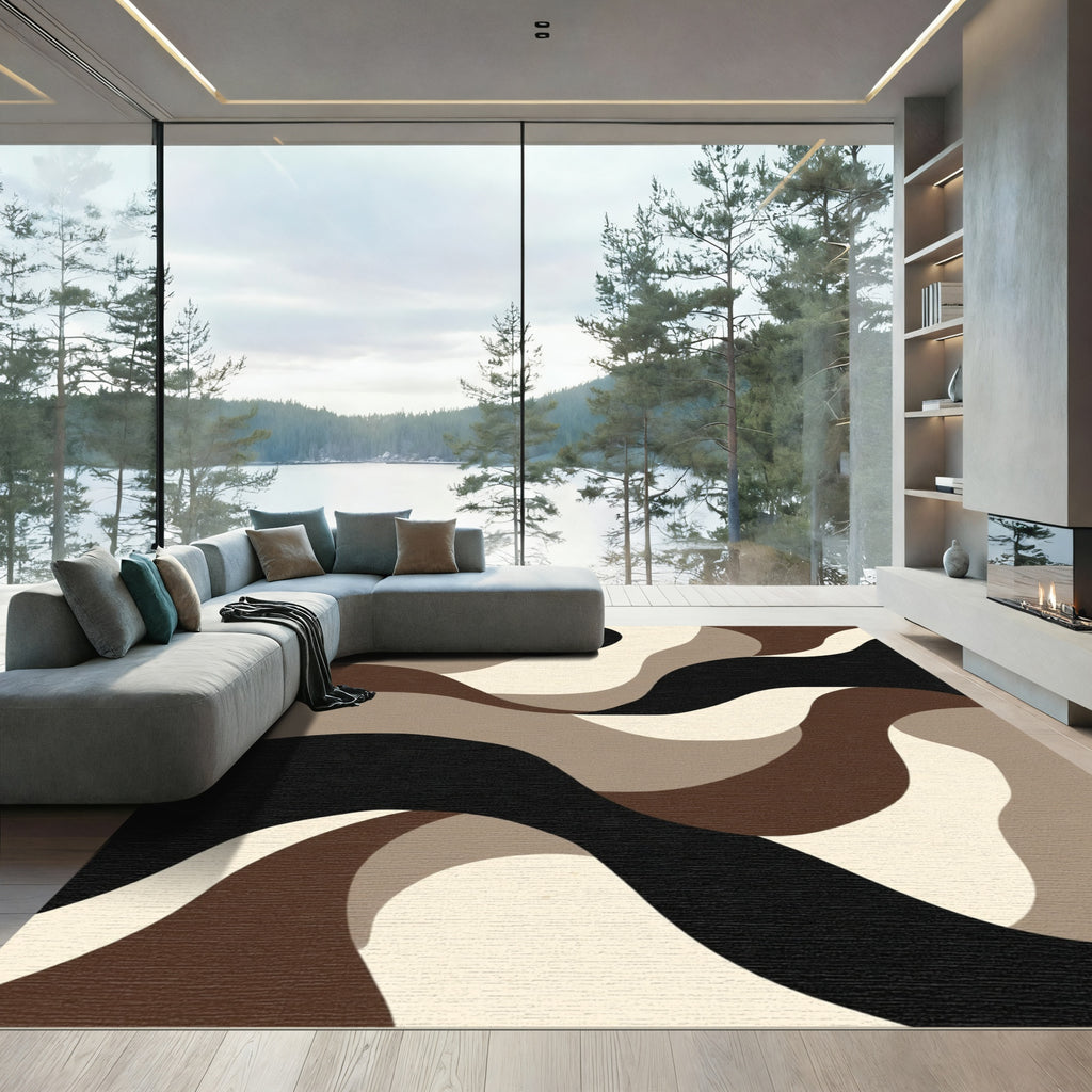 Abstract Earthy Wavy Bands Rug