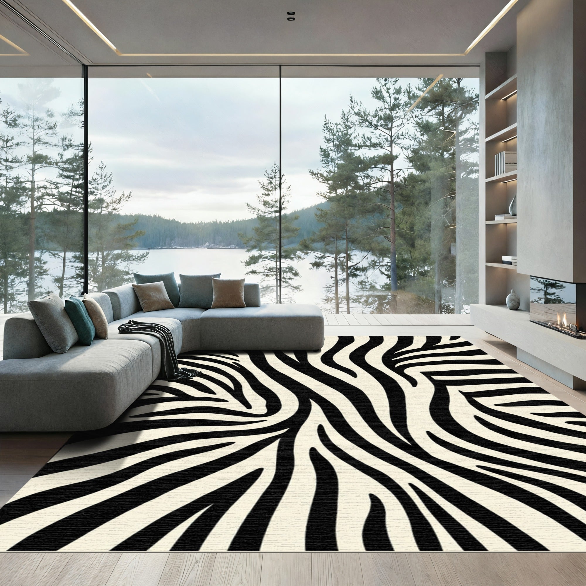 Cream Black Safari Stripe Rug