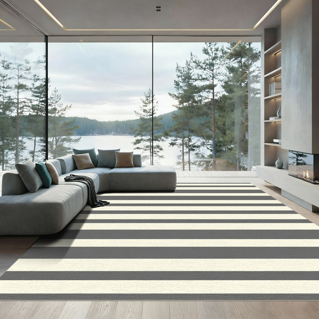 Classic Gray Cream Stripe Rug