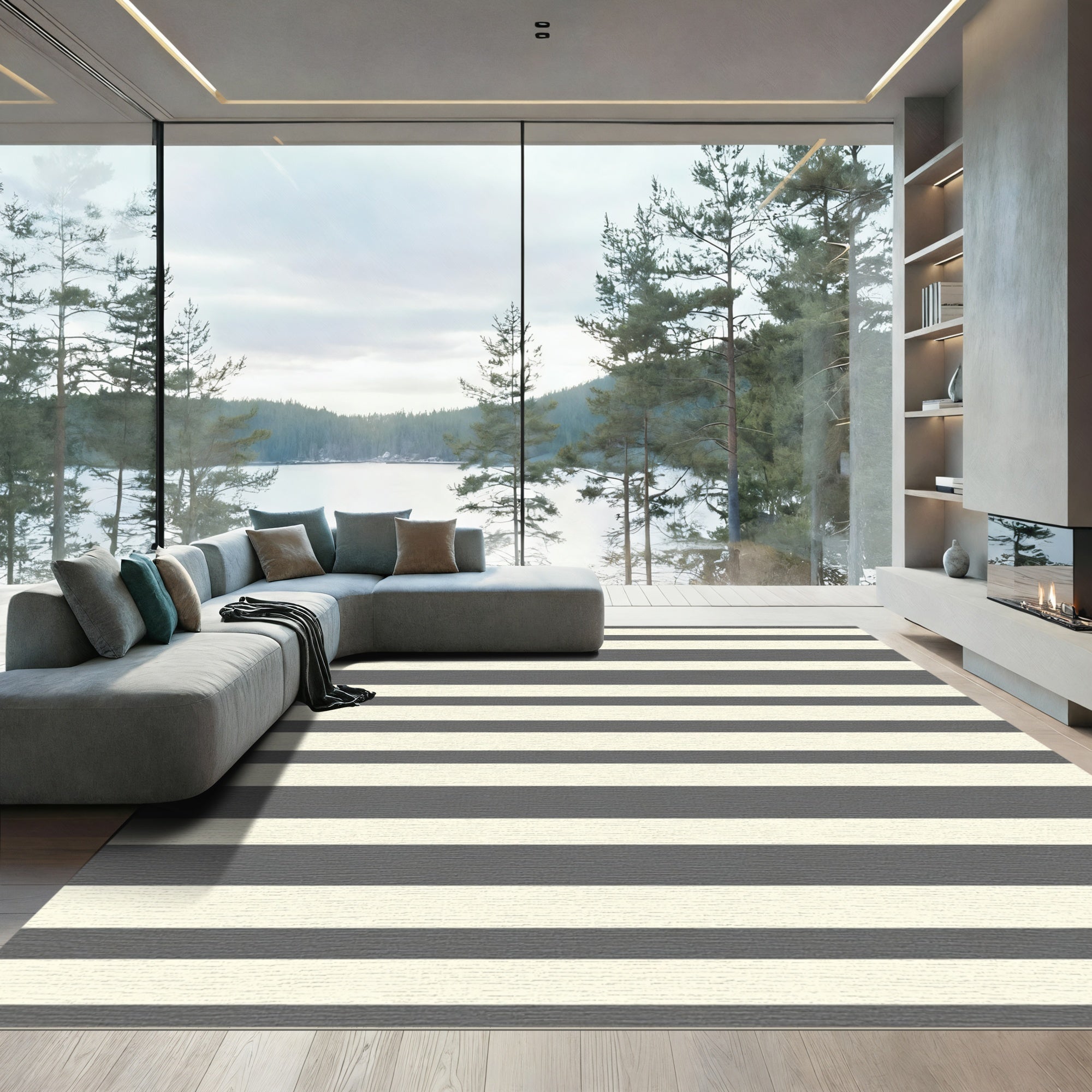 Classic Gray Cream Stripe Rug