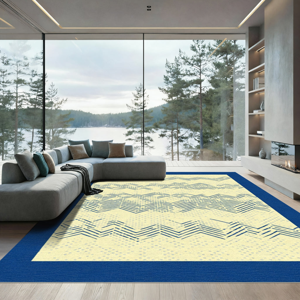 Navy Blue Broken ZigZag Stripes Rug