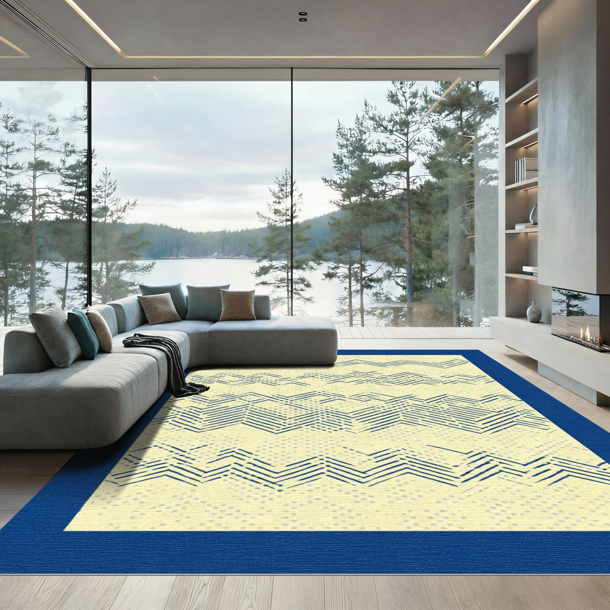 Navy Blue Broken ZigZag Stripes Rug