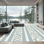 Soft Blue Stripe Scroll Rug