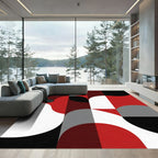 Crimson Black White Geometric Blocks Rug