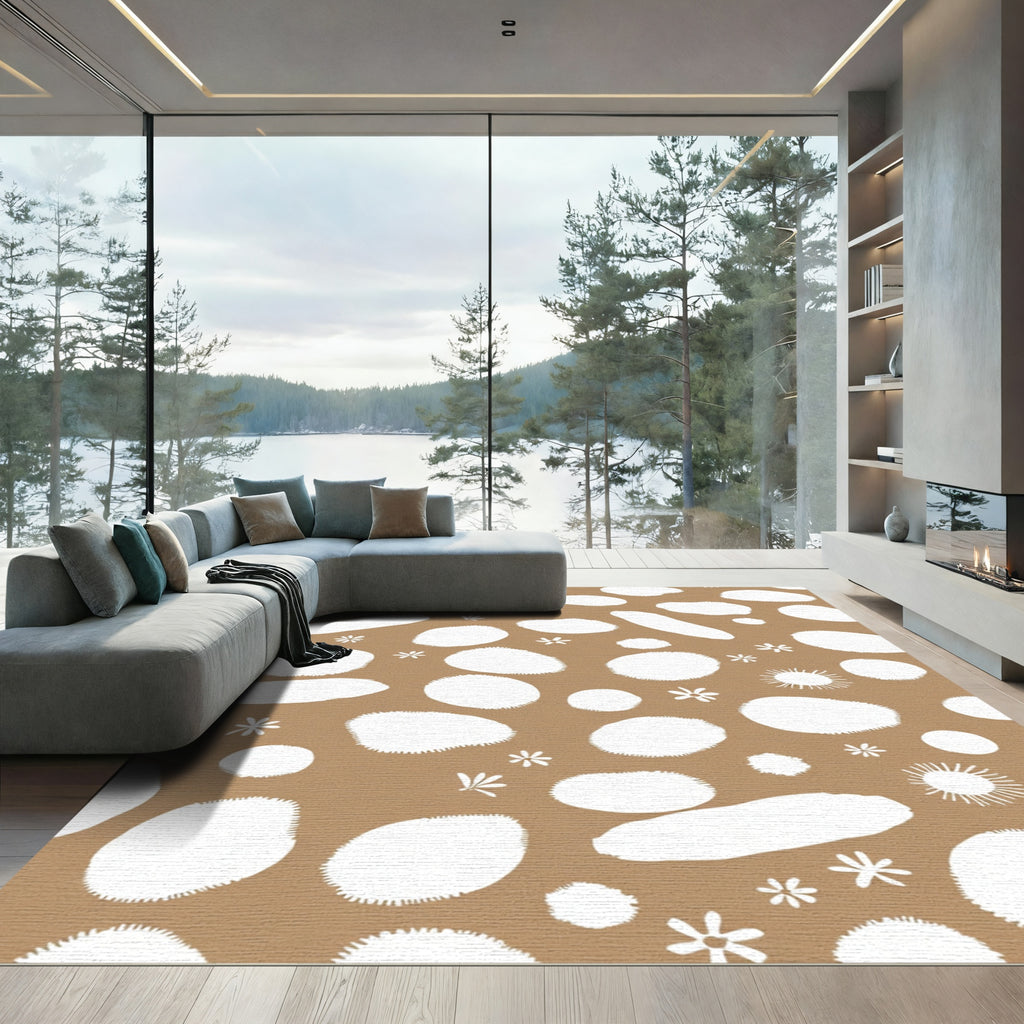 Camel White Organic Abstract Circles Rug