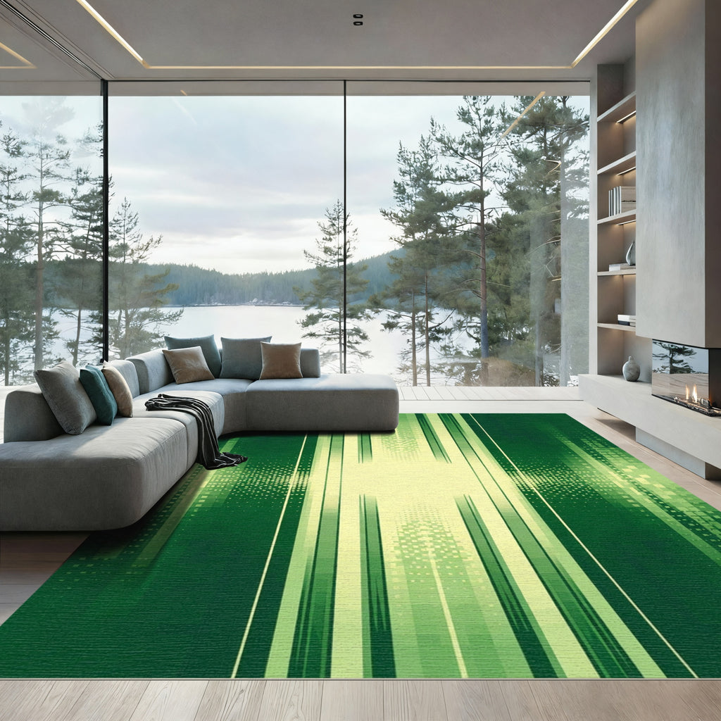 Emerald Green Vertical Stripe Halftone Rug