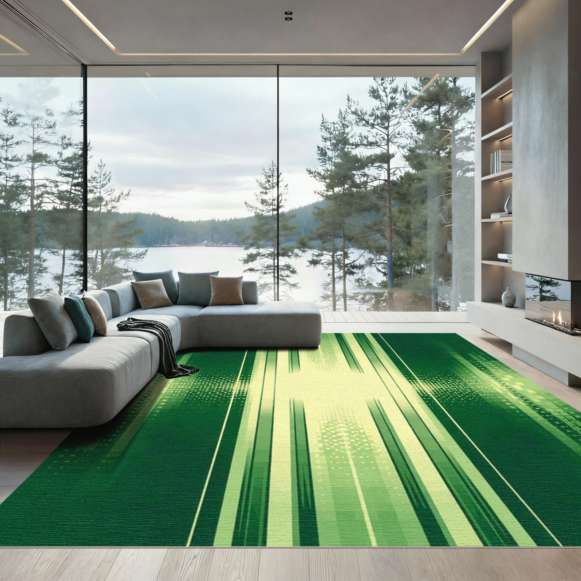 Emerald Green Vertical Stripe Halftone Rug