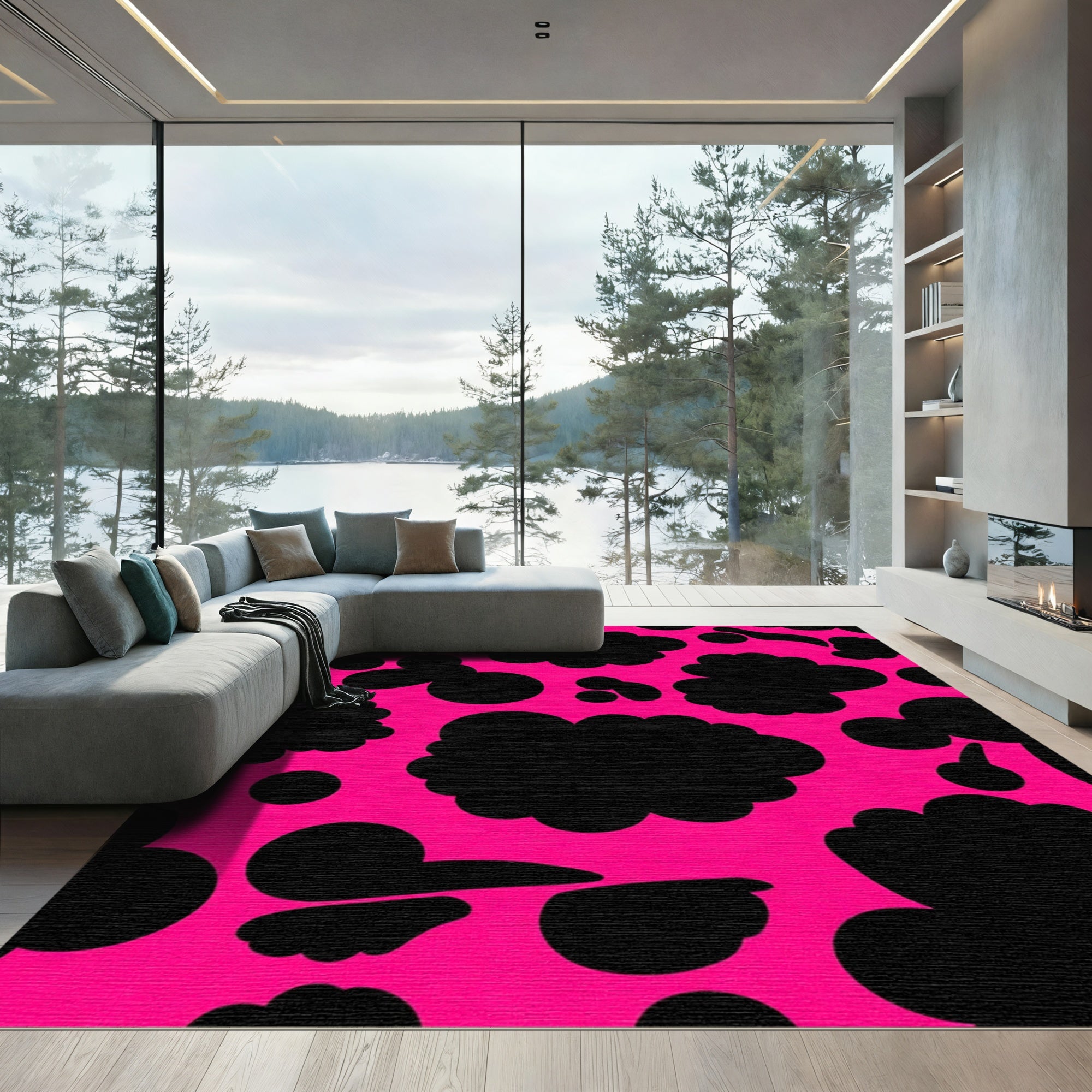 Hot Pink Black Blob Patch Rug