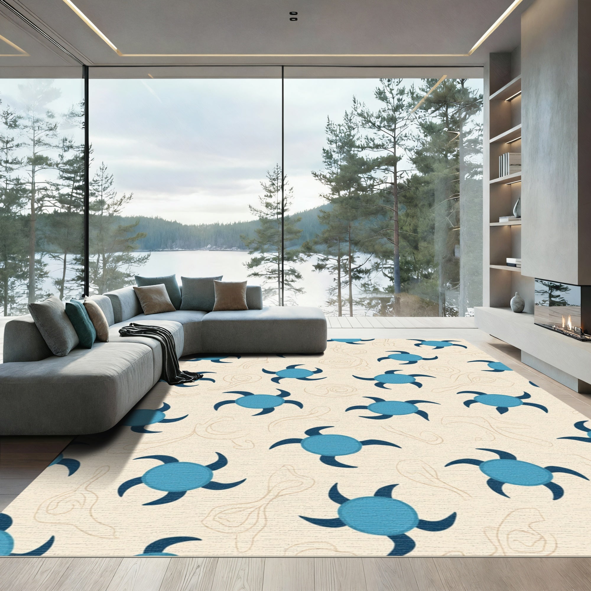 Aqua Turtle Swirl Abstract Background Rug