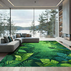 Lush Green Tropical Jungle Foliage Rug