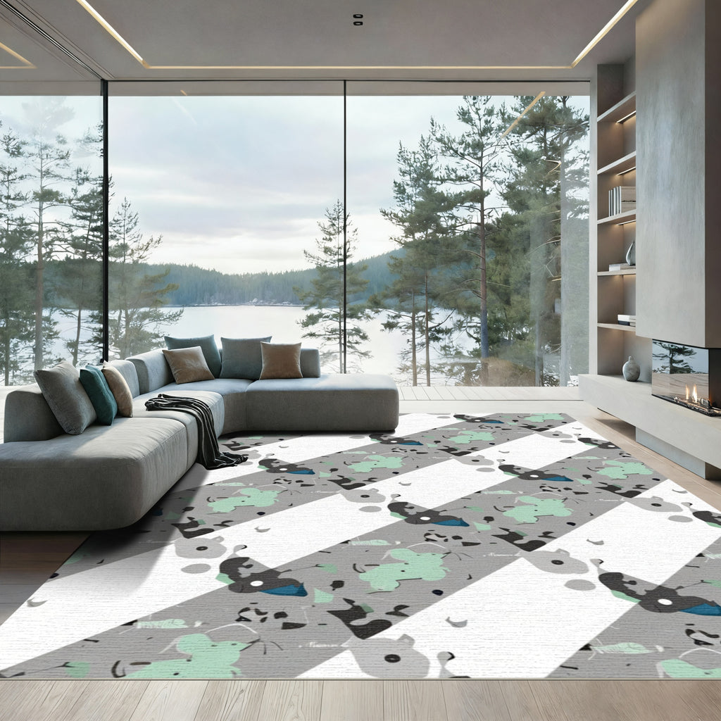 Abstract Gray Mint Diagonal Stripes Rug