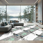 Abstract Gray Mint Diagonal Stripes Rug