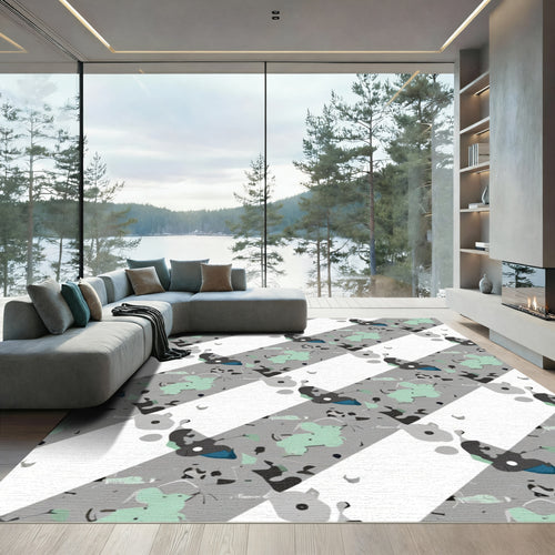 Abstract Gray Mint Diagonal Stripes Rug
