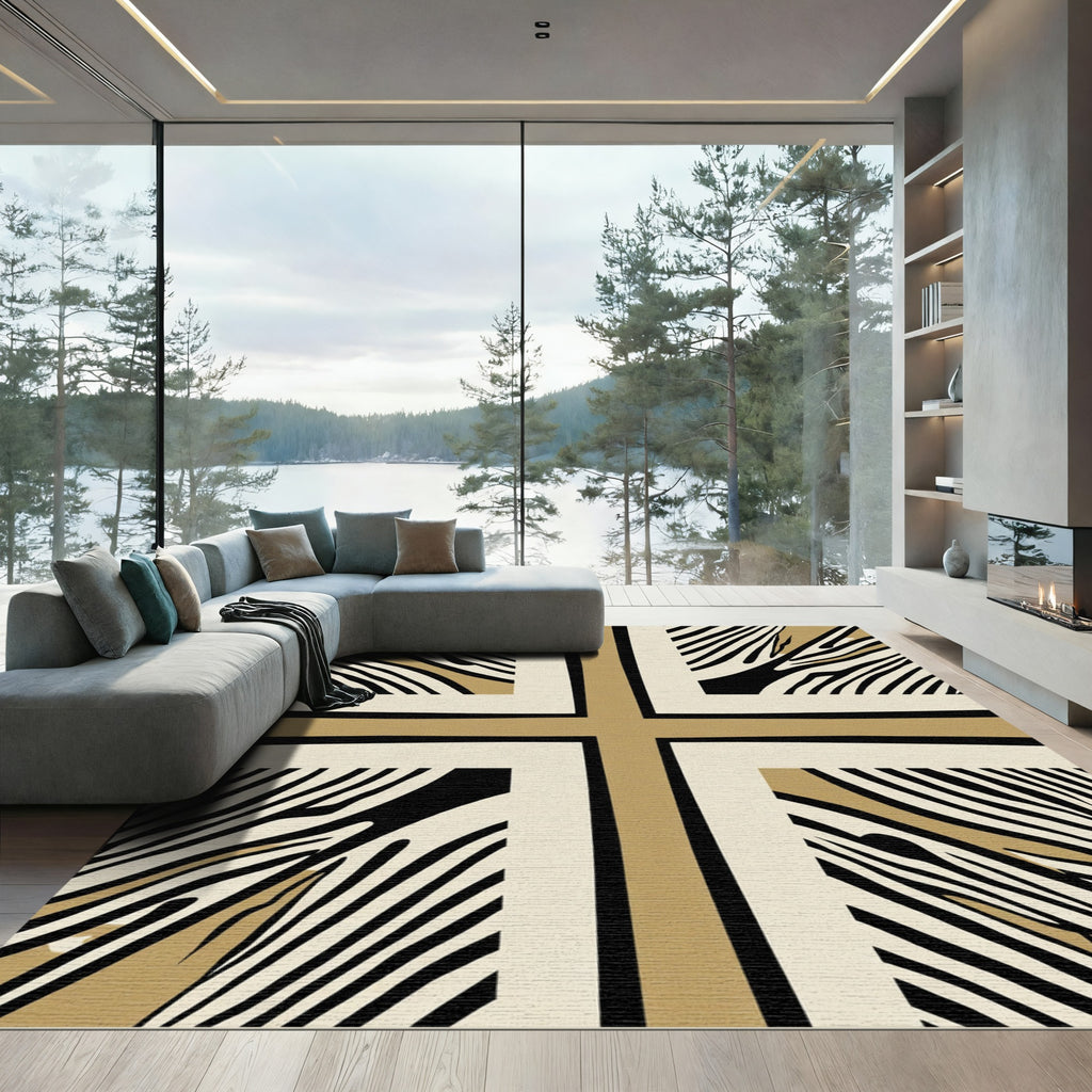 Modern Zebra Stripe Geometric Cross Rug