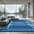 Deep Blue Geometric Tribal Stripes Rug