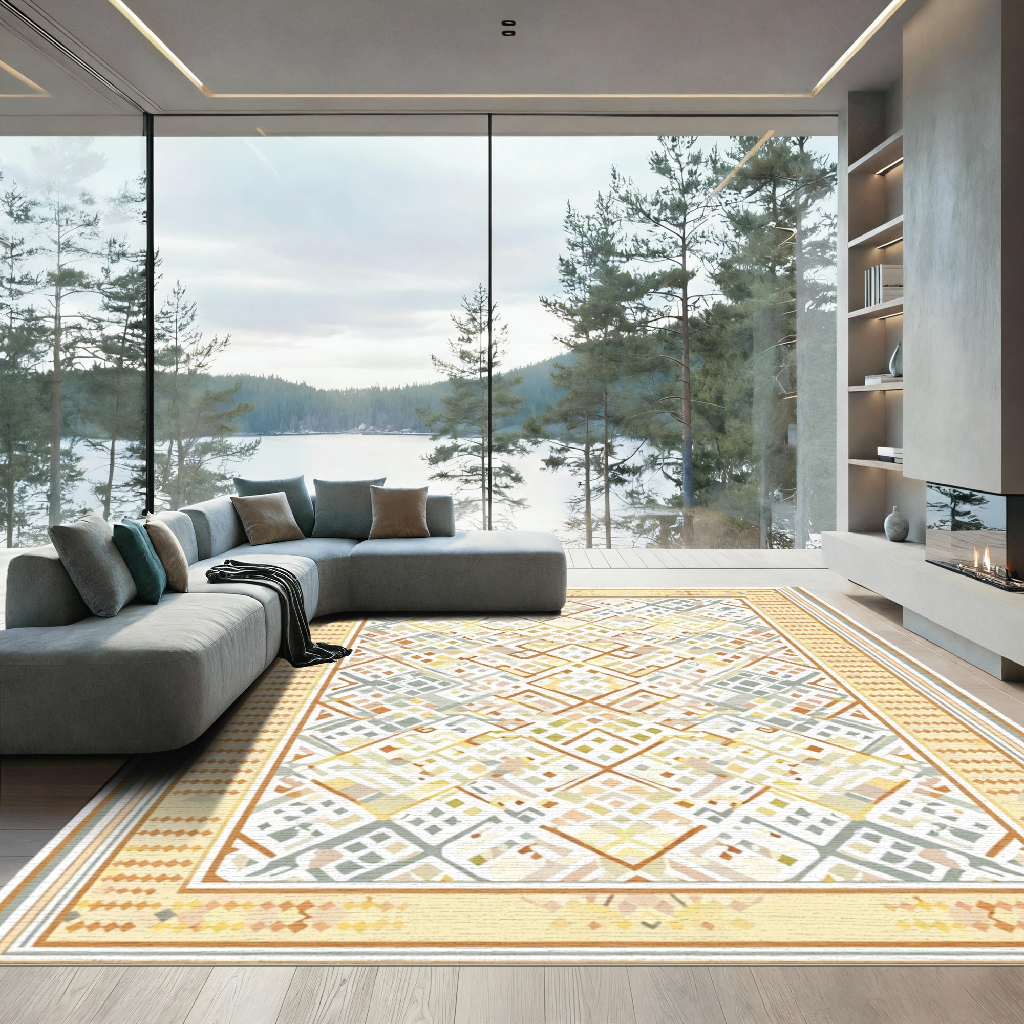 Soft Yellow Diamond Lattice Rug