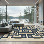 Navy Beige Geometric Labyrinth Rug