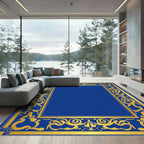 Elegant Gold Royal Blue Floral Border Rug