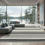 Hand Drawn Black White Stripe Rug
